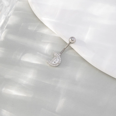 Stainless Steel Zirconia Crescent Moon Belly Button Ring Sexy Body Piercing Jewelry For Women Fashion Navel Nail Accessory