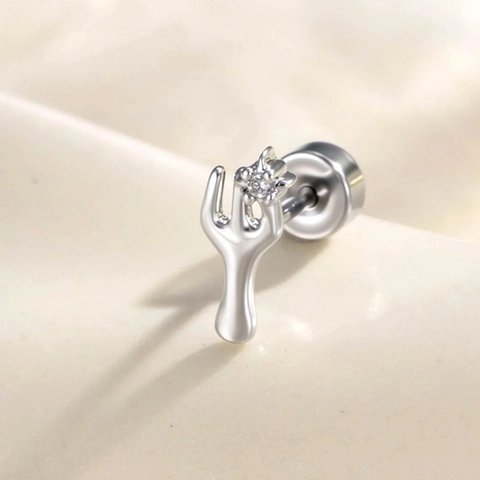 Micro Paved Zircon Tiny Fork Ear Cartilage Stud Titanium Steel Copper Piercing Jewelry For Women Cute Sweet Fashion