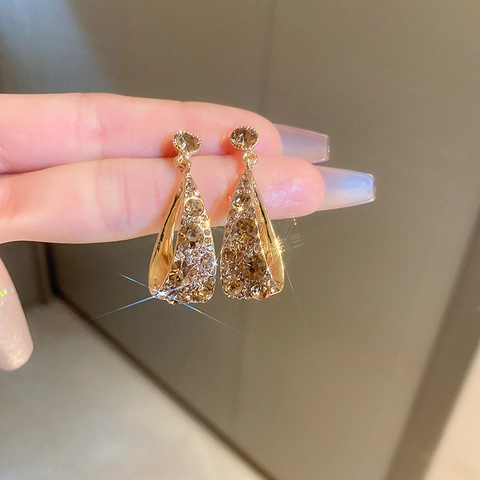 Hollow Water Drop Earrings Alloy Rhinestone Geometric Retro Elegant Jewelry For Women With Silver Earring Post