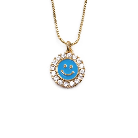 Smiley Face Pendant Necklace Gold Plated Copper Enamel Round Zircon Simple Fashion Jewelry For Women