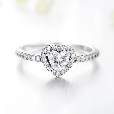Anillo De Corazón De Plata De Ley 925 Con Halo De Circón Joyería Elegante Brillante Para Mujer Promesa De Compromiso Romántico