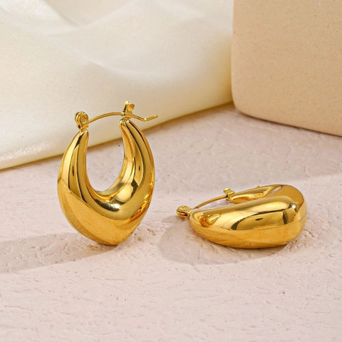 Χοντροί Κρίκοι Σε Σχήμα U Για Γυναίκες 18K Επιχρυσωμένο Ανοξείδωτο Ατσάλι Γεωμετρικό Ρετρό Μινιμαλιστικά Κοσμήματα