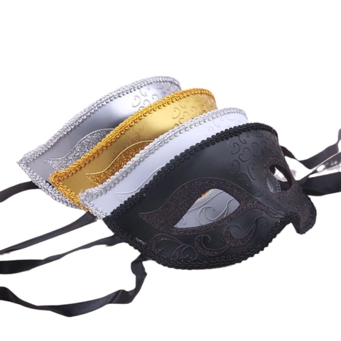 Masquerade Mask Half Face Vintage Glitter Scroll Pattern Plastic Party Halloween Carnival Cosplay For Adults