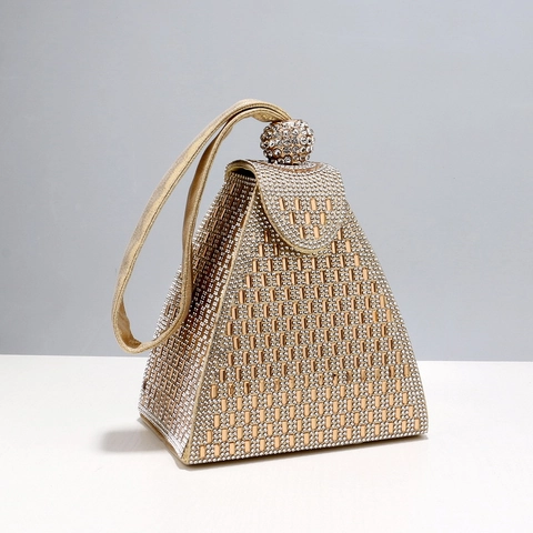 Sac De Soirée De Luxe En Strass Pochette Géométrique Triangle Pyramide Pour Femme Mariage Fête Banquet