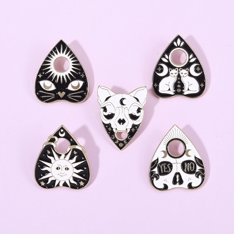 Occult Gothic Enamel Pin Alloy Skull Cat Sun Moon Planchette Badge Mystery Dark Style Accessories For Clothes Bag Decor