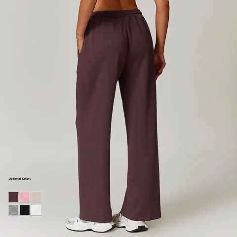 Pantalón De Chándal Mujer Cintura Alta Pierna Ancha Scuba Air Layer Mezcla Rayón Casual Recto Con Bolsillos