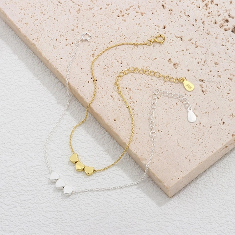 925 Sterling Silver Heart Bracelet For Women Minimalist Korean Style Adjustable Heart Pendant Jewelry Silver Gold Plated Bracelet