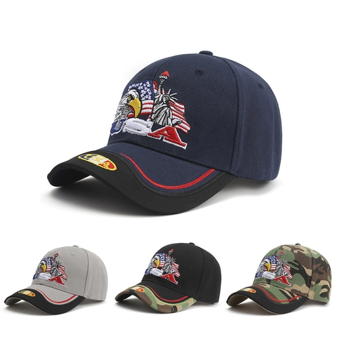 Gorra De Béisbol USA Bordado Algodón Poliéster Ajustable Protección Solar Aire Libre Retro Águila Bandera Hombres Mujeres