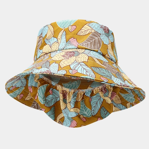Chapeau De Soleil Femme À Large Bord Avec Protège-Nuque Masque Facial Imprimé Fleuri Carreaux Jardinage Extérieur