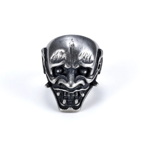 Hannya Mask Ring Vintage Stainless Steel Gothic Punk Demon Ghost Face Jewelry Halloween Accessory For Men Women