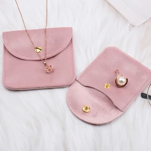 Velvet Jewelry Packaging Pouch With Metal Snap Button Soft Storage Bag For Earrings Necklaces Rings Portable Elegant Gift Envelope