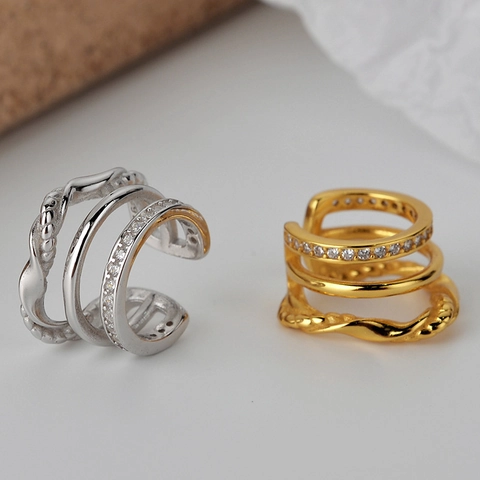 925 Sterling Silver Ear Cuffs For Women Minimalist Multi Layer Rhinestone Twisted Line Non Pierced Clip On Earrings Fashion Jewelry