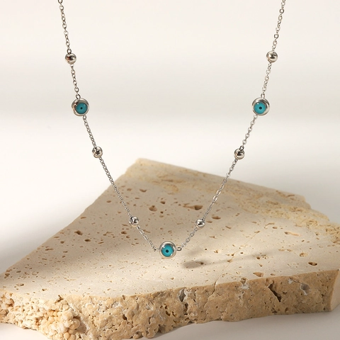 Evil Eye Halskette 18K Vergoldet Edelstahl Rundperlen Minimalistischer Boho Schmuck Für Damen