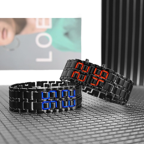 Lava LED Digital Watch For Men Women Alloy Metal Bracelet Wristwatch Minimalist Creative Electronic Watch Jewelry Accessory