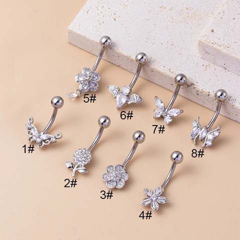 Vlinder Bloem Vleermuis Zirkoon Navel Piercing Ringen Roestvrij Staal Koper Navel Studs Lichaamssieraden Dames