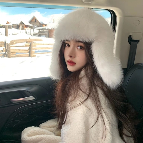 Winter Trapper Hat Faux Fur Earflap Cap Warm Windproof Thick Plush Outdoor Ski Bomber Hat For Women