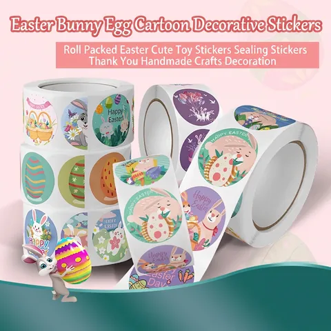 Pegatinas De Pascua Dibujos Animados Conejo Huevo Etiquetas Autoadhesivas De Papel Para Sellar Regalos Decoración