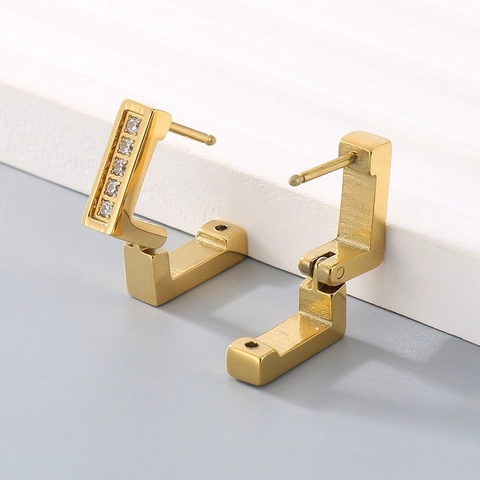 Pendientes De Aro Rectangulares De Acero Inoxidable Chapado En Oro De 18K Con Zircón Incrustado Joyería De Moda Geométrica Para Mujeres Hombres