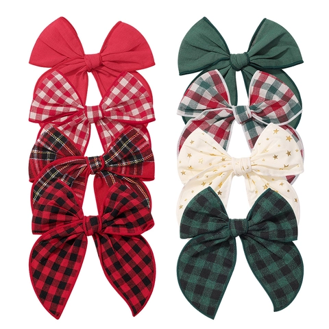 Pinzas Para El Cabello Con Lazo De Algodón Y Lino A Cuadros Para Niños Estilo Vintage Navideño Con Estampado De Estrellas