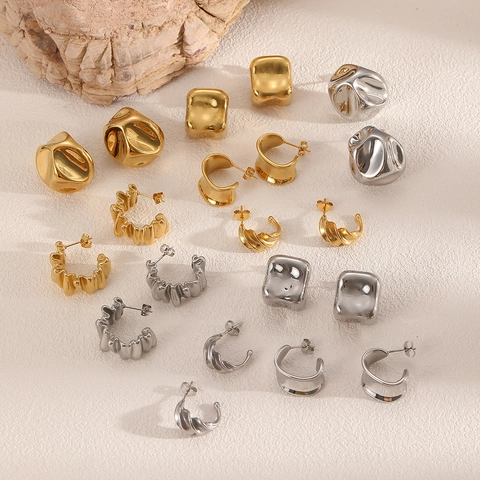 Irregular Wrinkled Stud Earrings 18K Gold Plated Stainless Steel Geometric Minimalist Jewelry For Women Non-Fading