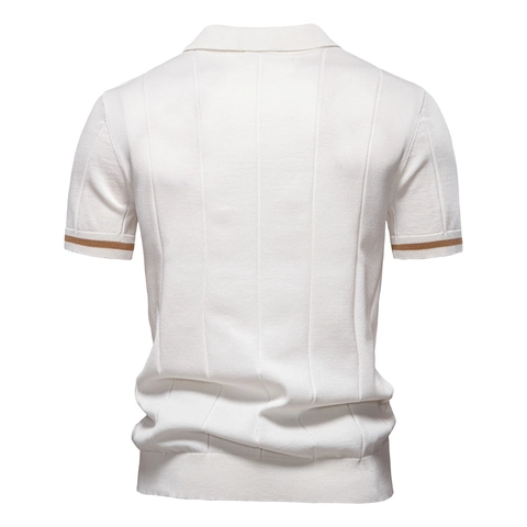 Heren Gebreid Poloshirt Viscosemix Korte Mouwen Halve Rits Verticale Strepen Zakelijke Casual Ademende Tops