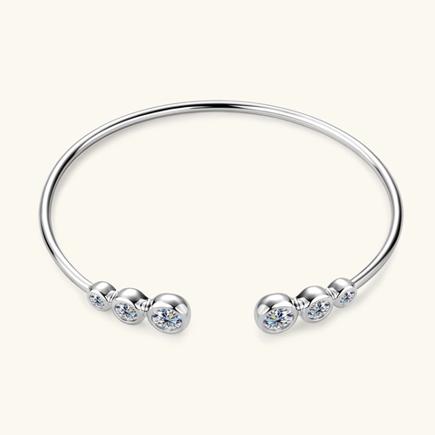 925 Sterling Silver Moissanite Bangle For Women Adjustable Open Bracelet Fashion Minimalist Luxury Jewelry Accessories Gift