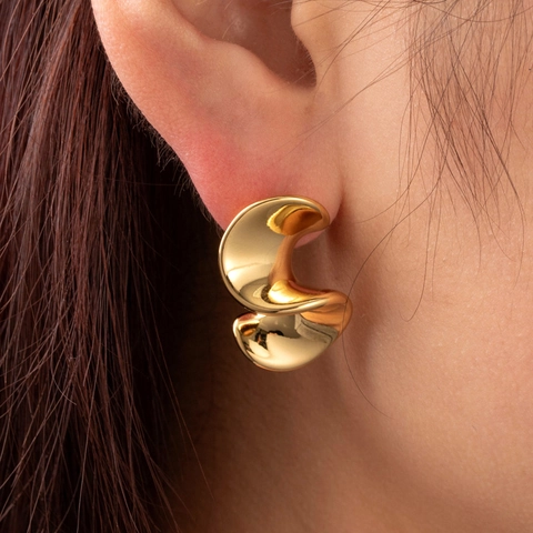 Stainless Steel Geometric Earrings Minimalist Water Drop S-Shape Bean Studs Gold Silver Color Jewelry For Women