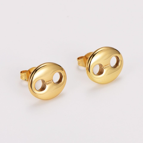 French Retro Pig Nose Stud Earrings Gold Plated Stainless Steel Oval Hollow Coffee Bean Geometric Jewelry For Women
