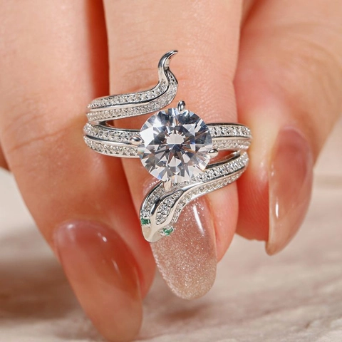 Snake Shaped Wrap Ring Brass With Zircon Round Center Stone Green Eyes Multi Layer Fashion Jewelry For Women