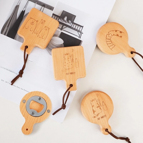 Wooden Bottle Opener Refrigerator Magnet Magnetic Portable Cute Cartoon Animal Shape Kitchen Bar Wine Beer Tool Novelty