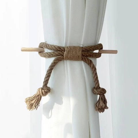 Hand Woven Curtain Tiebacks Cotton Jute Rope With Wooden Stick Bohemian Decorative Window Holder For Home Decor
