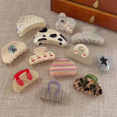 Acetaat Haarklemmen Strass Kers Dier Hond Patroon Haai Clips Elegante Haarspelden Hoofddeksels Accessoires Voor Vrouwen Meisjes