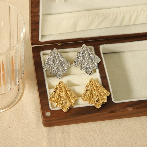 Irregular Wrinkled Stud Earrings Stainless Steel Geometric 18K Gold Plated Texture Ins Style Jewelry For Women