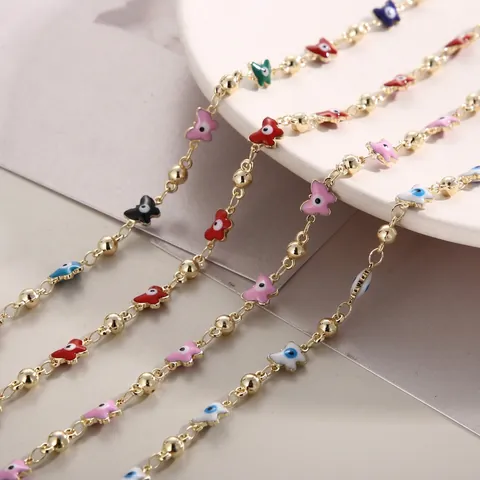 Trendy Evil Eye Butterfly Necklace Copper Gold Plated Enamel Bead Chain Jewelry For Women Boho Style