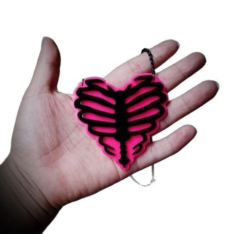 Collana E Orecchini Cuore Gabbia Toracica Gotico Acrilico Rosa Nero Halloween Punk Gioielli Per Donne
