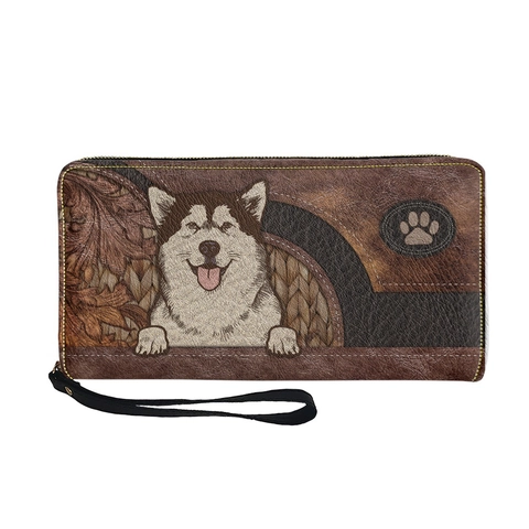 Langes Portemonnaie Aus PU-Leder Reißverschluss Clutch Mit Handschlaufe Vintage Tier Blumen Druck Handyhalter