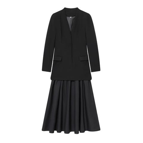 Elegant Long Sleeve Blazer Dress V Neck Pleated Hem Patchwork Solid Color Business Office Wear For Women