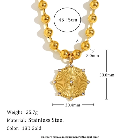 Necklace And Bracelet Stainless Steel 18K Gold Plated Starburst Pendant Rhinestone Bead Chain Fashion Niche Jewelry Women