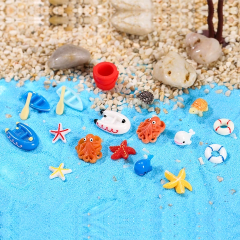 Mediterranean Beach Micro Landscape Resin Miniature Ornaments Sandcastle Lighthouse Ocean Creatures DIY Garden Home Decoration
