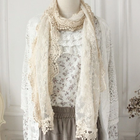 Sciarpa In Pizzo All'uncinetto Ricamo Floreale Traforato Cotone Nylon Scialle Con Nappine Accessorio Elegante Retro Donna