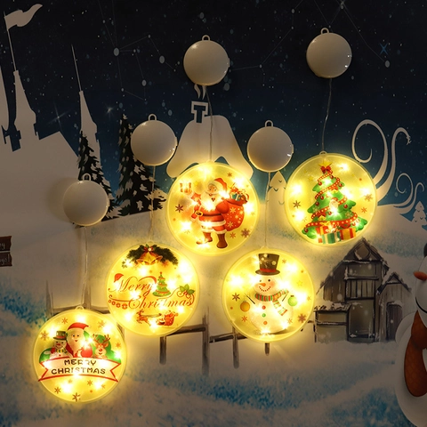 Luci LED Appese Di Natale Giallo Caldo Ventosa Lampada Decorativa Decorazione Per Finestra Parete Babbo Natale Pupazzo Di Neve Motivo Batteria Plastica