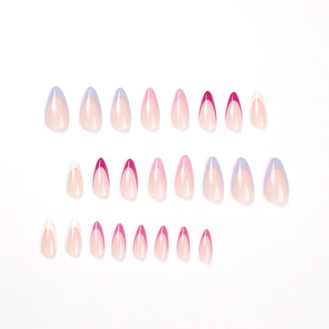 Unghie Finte Press On French Tip Forma Mandorla Multicolore Lucide Unghie Artificiali Per Donne Stile Dolce Elegante