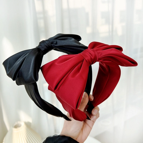Women Large Bow Headband Solid Color Satin Fabric Elegant Simple Hair Hoop Fashion Hair Accessories For Girls