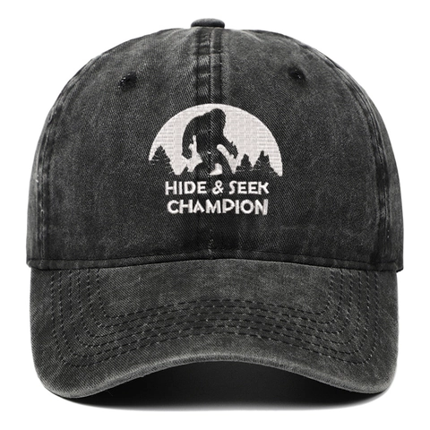 Casquette De Baseball En Coton Lavé Broderie Bigfoot Hide & Seek Champion Vintage Distressed Outdoor Chapeau Réglable Hommes Femmes