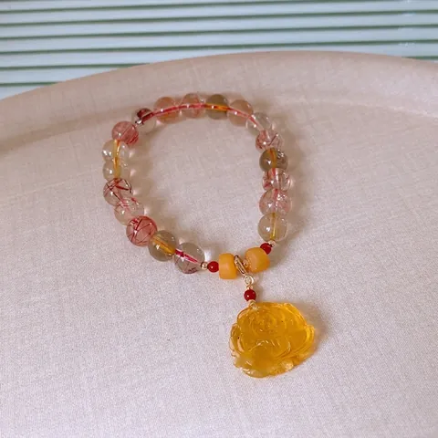 Pulsera De Cuentas De Loto De Ágata De Cuarzo Rutilado Natural Joyería Étnica Vintage Mujer Con Acentos De Plata S925 Jade Hetian