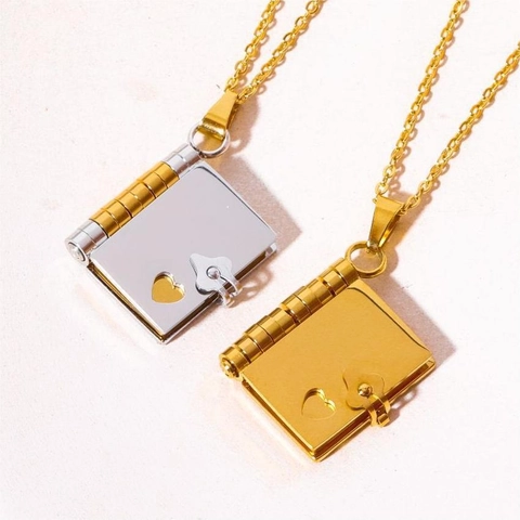 Collana Medaglione Libro In Acciaio Inossidabile Con Cuore Traforato Pendente Apribile Gioielli Vintage Minimal