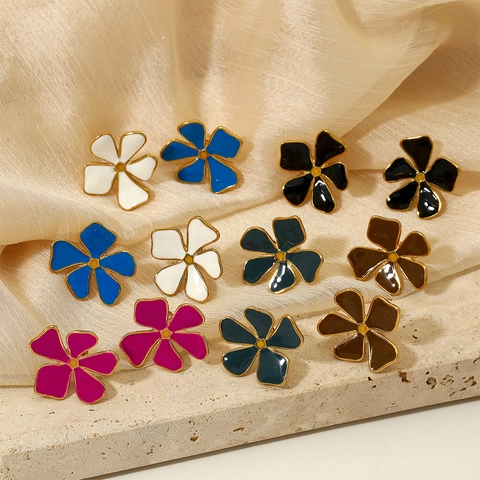 Orecchini A Lobo A Fiore In Acciaio Inossidabile Smalto Colorato Placcato Oro Gioielli Minimalisti Per Donna