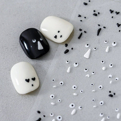 Autocollants Nail Art 5D Gaufrés Expressions De Fantômes Drôles Décalcomanies Relief Noir Blanc Adhésif Décor Manucure DIY Femmes