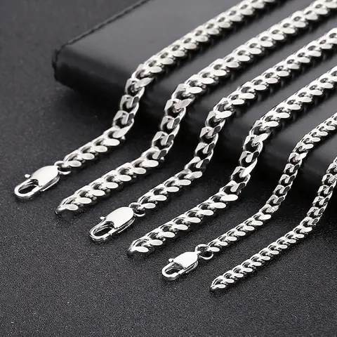 Cuban Link Chain Necklace Stainless Steel Minimalist Hip Hop Silver Tone Jewelry For Men Women