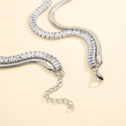 Doppellagige Halskette Aus Edelstahl Mit Zirkonia Schlangenkette Minimalistischer Modeschmuck Für Frauen